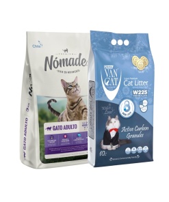 Pack Alimento Nómade gato adulto 10kg + Arena  Sanitaria  Super Premium  VanCat 10L