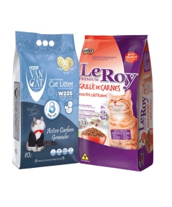 Pack Alimento Leroy Carne 10kg + Arena Sanitaria VanCat con Carbón Activado 10L